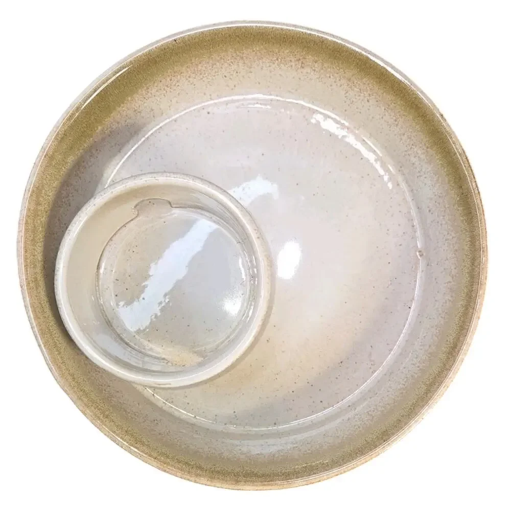 English Stoneware Chip/Dip Bowl Attached Center Serving Platter Vintage 1982